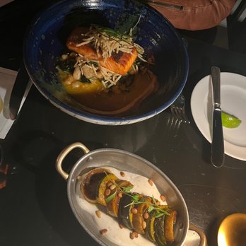 The Loft - The salmon entree and fall squash side dish. Both great! - New American Near Me - Laguna Beach, California