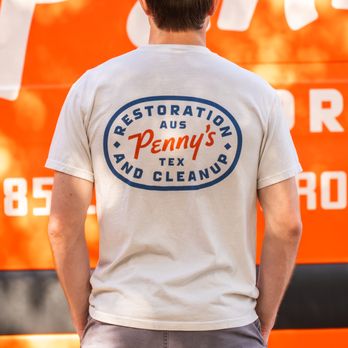 Pork Chop Screen Printing - Penny's Restoration back of shirt - Screen Printing/T-Shirt Printing Near Me - Austin, Texas