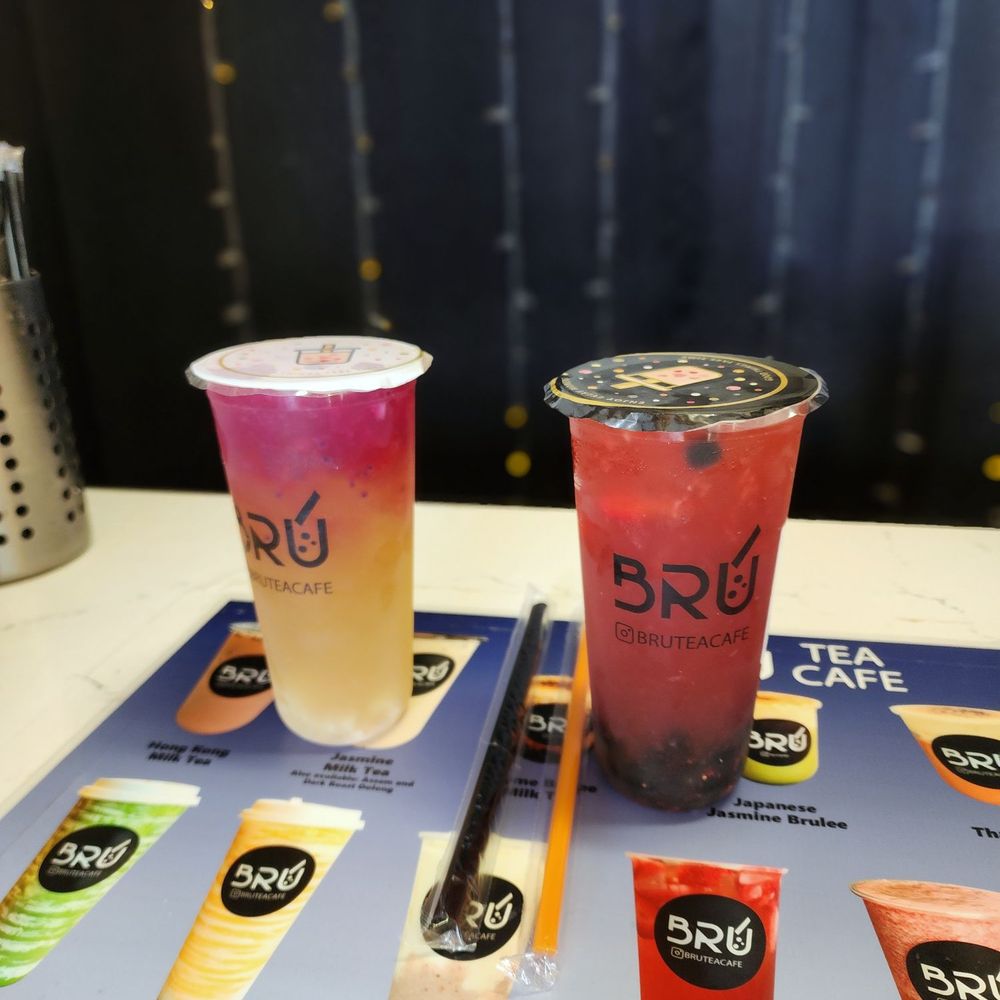 Bru Tea Cafe - Lychee Dragon Tea (L) & Rated B (R) - Bubble Tea Near Me - Elk Grove, California Bru Tea Cafe - Lychee Dragon Tea (L) & Rated B (R) - Bubble Tea Near Me - Elk Grove, California