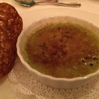 Pastor At Pascal - Pistachio creme brûlée, as you can see it's bright green underneath, and more crust than cream! - French Near Me - Coral Gables, Florida Pastor At Pascal - Pistachio creme brûlée, as you can see it's bright green underneath, and more crust than cream! - French Near Me - Coral Gables, Florida