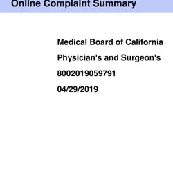 California Digestive Disease - Screen shot of formal complaint number filed with Medical Board of California, California department of consumer affairs Ca.gov
