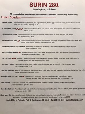 Menu photo 7 Surin 280 Birmingham, AL