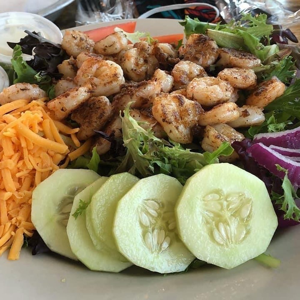 Dorado's - Grilled shrimp salad with homemade ranch dressing - Seafood Near Me - Surfside Beach, Texas Dorado's - Grilled shrimp salad with homemade ranch dressing - Seafood Near Me - Surfside Beach, Texas