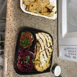 Shawarma Shack - 3 steak kebabs platter with babaganush and Turkish salad with side of tszaki and hot sauce!