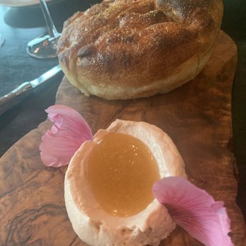 In Bloom - Focaccia with whipped mortadella and mango honey. Unreal. - New American Near Me - Paso Robles, California