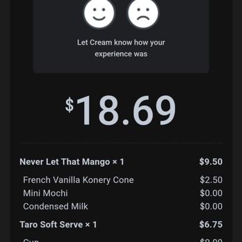 CREAM Soft Serve Bar - Receipt: 'Never Let Than Mango' upgraded to the Konery Cone. Taro w/ 3 Hello Panda pieces and condensed milk. - Desserts Near Me - Kent, Washington CREAM Soft Serve Bar - Receipt: 'Never Let Than Mango' upgraded to the Konery Cone. Taro w/ 3 Hello Panda pieces and condensed milk. - Desserts Near Me - Kent, Washington