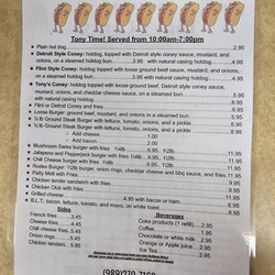 Tony's Coneys - Back of menu