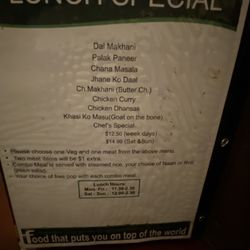 Mt Everest Restaurant - Lunch menu