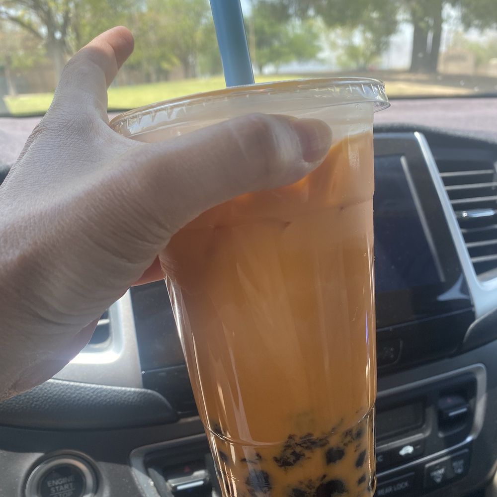 About $6.25 for the large thai tea with regular boba. About $6.25 for the large thai tea with regular boba.
