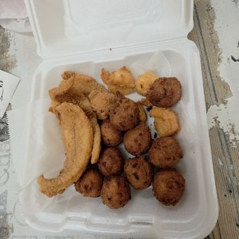 42 Fry - shrimp and flounder basket with a side of hushpuppies - American Near Me - Greensboro, North Carolina