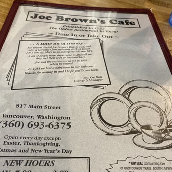 Joe Brown's Cafe - History of Joe Brown's Cafe - Diners Near Me - Vancouver, Washington Joe Brown's Cafe - History of Joe Brown's Cafe - Diners Near Me - Vancouver, Washington