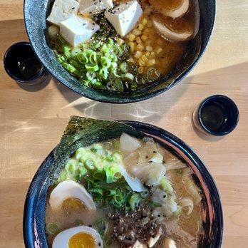 Trio Ramen - Pork Tonkotsu Ramen (bottom) and Vegetarian Ramen (top) - Ramen Near Me - Middleton, Wisconsin