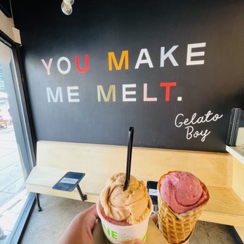 Gelato Boy - Goeey Buttercake Caramel Pint with Lavender Poppy and Dairy Free Strawberry - Ice Cream & Frozen Yogurt Near Me - Boulder, Colorado