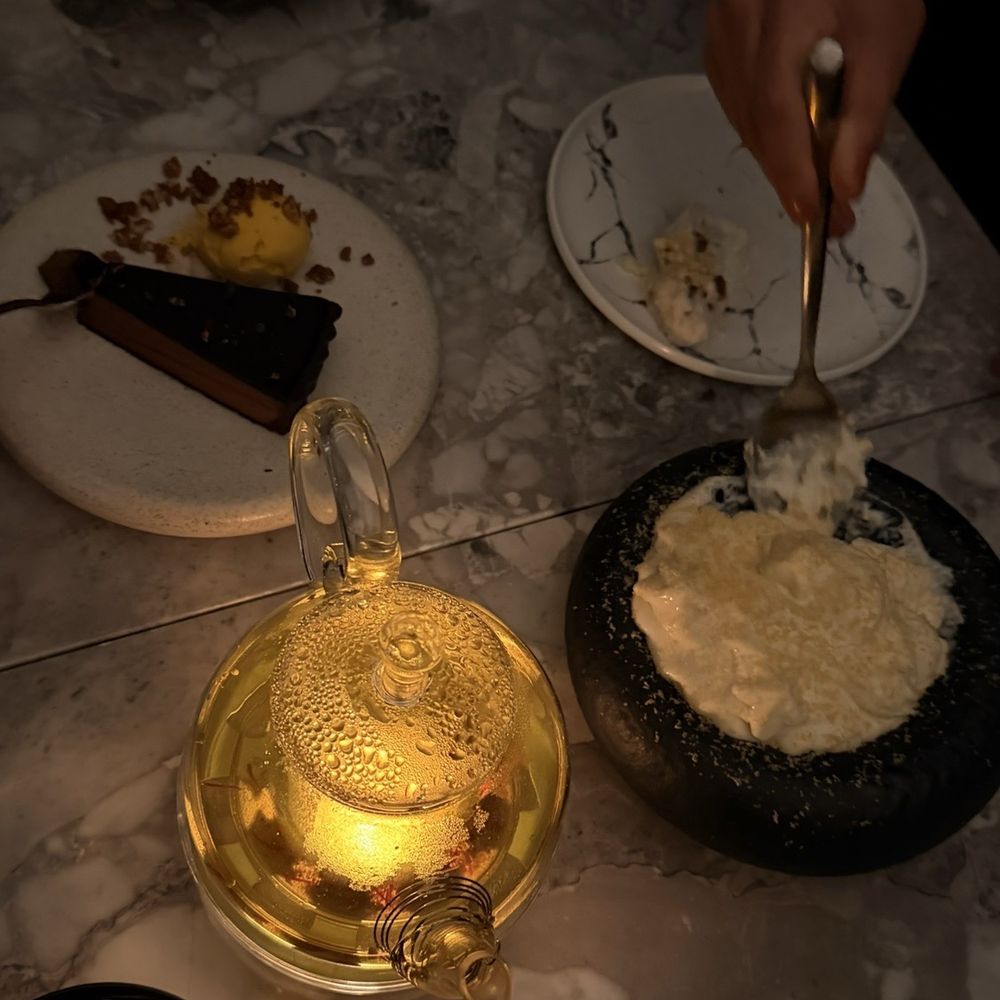Dessert: weird popcorn, good chocolate cake