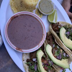 Victoria Latina Restaurant - Taco platter with carne asada, beans and rice (the homemade tomatillo salsa was amazing).