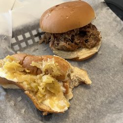 The Half Shell - LA (lower  Alabama) dog and barbecue pork sandwich soooo good