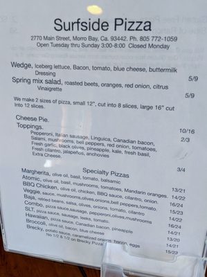 Menu photo 4 Surfside Pizza Morro Bay, CA Menu photo 4 Surfside Pizza Morro Bay, CA