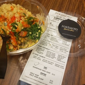 Pokémoto - Custom Poke bowl. Brown rice, shrimp, tune and salmon tossed in Wasabi Aioli. - Poke Near Me - Fairfield, Connecticut