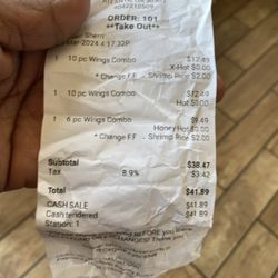 Wings R Us - This is my receipt. . I left a Tip because the customer service was very good