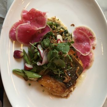 The Covington - The halibut was perfectly crusted and moist. The pickled radish and fennel, corn, snap pea and radish - New American Near Me - Edgartown, Massachusetts The Covington - The halibut was perfectly crusted and moist. The pickled radish and fennel, corn, snap pea and radish - New American Near Me - Edgartown, Massachusetts