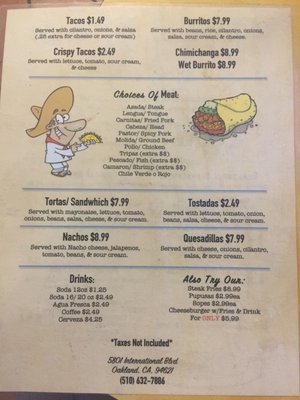 Menu photo 1 El Torero Taqueria Oakland, CA Menu photo 1 El Torero Taqueria Oakland, CA