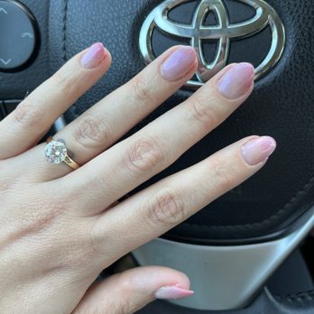 Lavender Nails - Pink ombré with cat eye top layer on short almond nails - Nail Salons Near Me - Long Beach, California