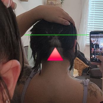 Narmouné Salon - Hair above my ear  Red section, what i sectioned to be cut - Hair Salons Near Me - Claremont, California