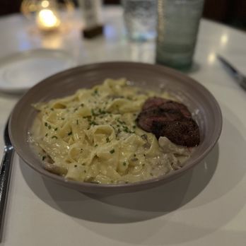 The Barrel - Mushroom pappardelle with med rare steak - Cocktail Bars Near Me - Bartonville, Texas