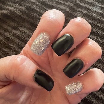 Above and Beyond Nails - Matte Black and Crystal dip/tips - Nail Salons Near Me - Phoenix, Arizona