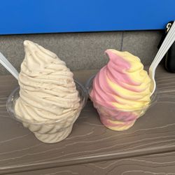 Twist & Shake - Peanut butter soft serve and dole whip swirl (pineapple and watermelon)