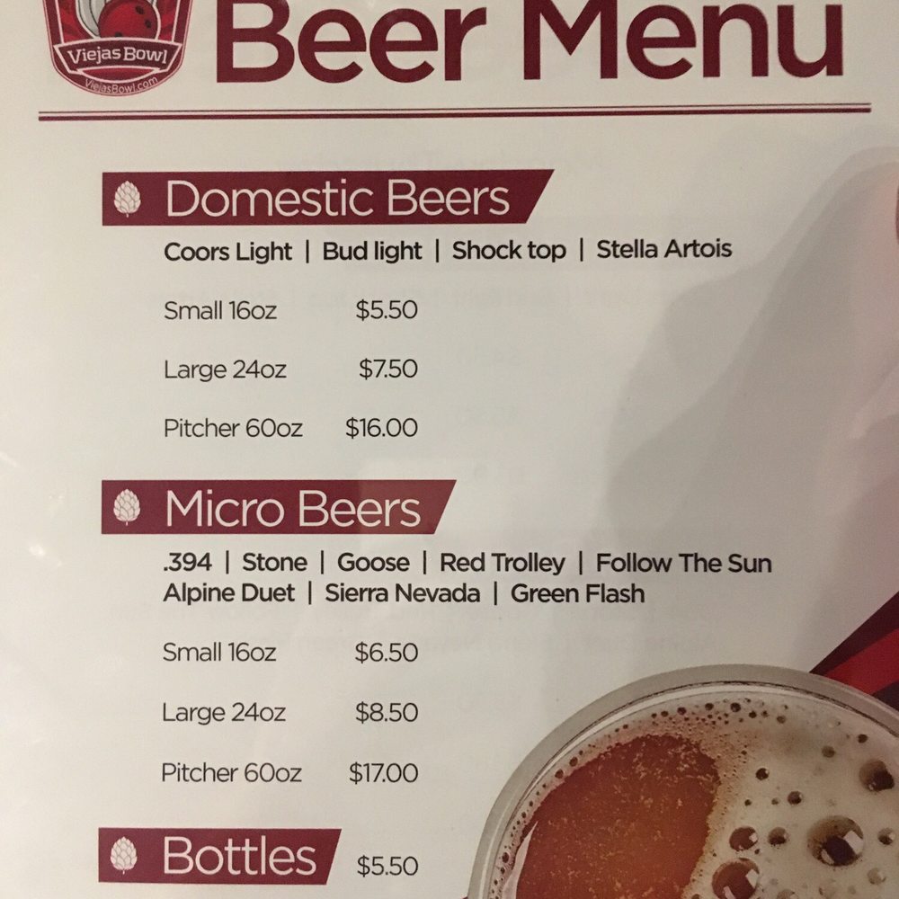 Viejas Bowl - Beer menu - Bowling Near Me - Alpine, California