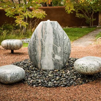 Stone Forest - Pebble Fountain and Seats in green marble - Interior Design Near Me - Santa Fe, New Mexico