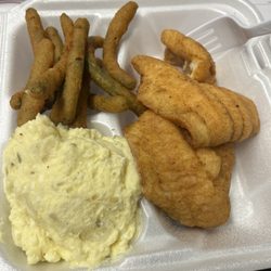 Jazz Southern BBQ and Soul Food - Fish w/ fried green beans and potato salad