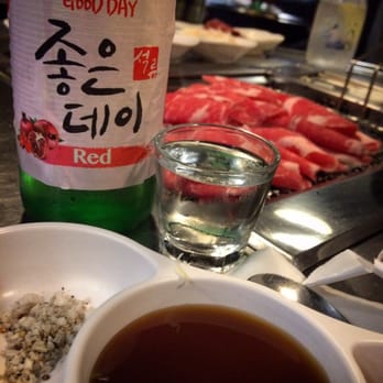 Moon BBQ - Pomegranate Soju & in the back grilling up some chadol (brisket) - Korean Near Me - Gardena, California Moon BBQ - Pomegranate Soju & in the back grilling up some chadol (brisket) - Korean Near Me - Gardena, California