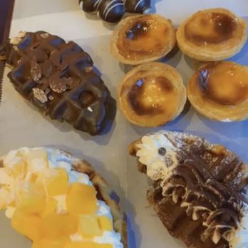 Croffle House - Nutella Croffle Mango Whipped Cream Croffle Chocolate Croffle 4 Egg Tarts Dark Chocolate Mochi Donut - Bakeries Near Me - Flushing, New York