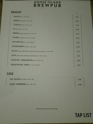 Menu photo 2 Goose Island Brewpub London, XGL