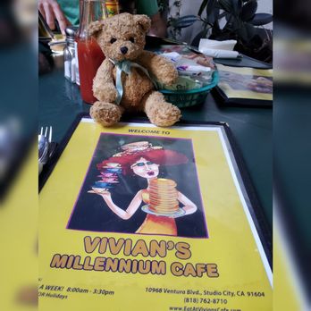 Vivian's Millennium Cafe - They have an awesome menu! #vivians #millenium #cafe #viviansmilleniumcafe #studiocity #bourdibear #mortimerthebear #brunch - Breakfast & Brunch Near Me - Studio City, California