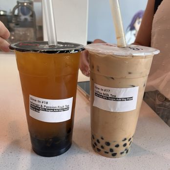 Sharetea - Right: Coffee Milk Tea w/ Boba Left: Mango & Passion Fruit Tea with/ Boba - Bubble Tea Near Me - Phoenix, Arizona