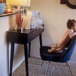 The lamp and chair are from Hotel Surplus and it was less than $100 for both!