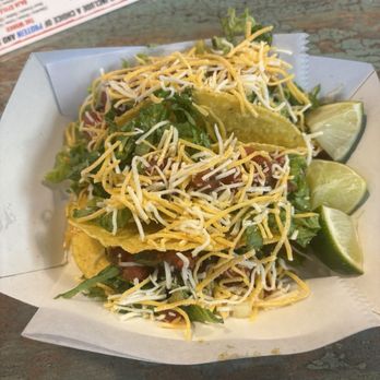 Burrito Works Taco Shop - 3 pack tacos Ground beef Works style Hard shell - Mexican Near Me - St. Augustine, Florida Burrito Works Taco Shop - 3 pack tacos Ground beef Works style Hard shell - Mexican Near Me - St. Augustine, Florida