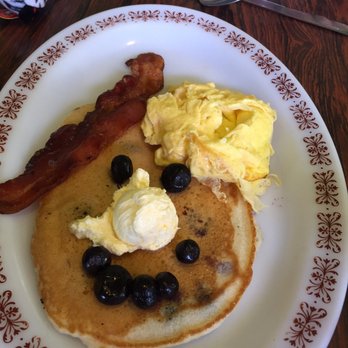 Duncan House Diner - Blueberry bear pancake. (Eggs and bacon covering the bear ears). Made my daughter very happy. - Diners Near Me - Homer, Alaska