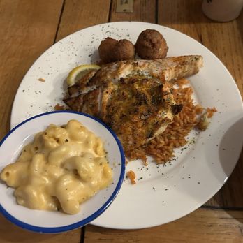 Hyman's Seafood - Swordfish stuffed with a crab cake with Mac and cheese - Seafood Near Me - Charleston, South Carolina Hyman's Seafood - Swordfish stuffed with a crab cake with Mac and cheese - Seafood Near Me - Charleston, South Carolina