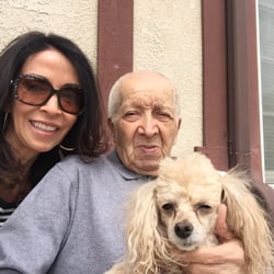 Sharmar Village Senior Care Community - Sitting outside with my Dad and his dog Rosie after a walk.