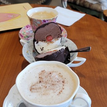Cafe Giverny - Chocolate and Cherry Bomba with Cappuccino! - Desserts Near Me - Los Angeles, California