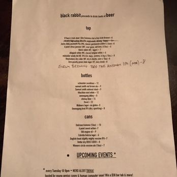 Black Rabbit - Menu as of July 2019 - Pubs Near Me - Brooklyn, New York