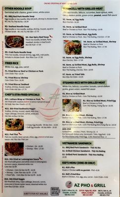 Menu photo 2 AZ Pho & Grill Chandler, AZ Menu photo 2 AZ Pho & Grill Chandler, AZ