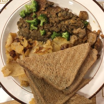 Amy's Place - Lentils with broccoli, home fries and toast with seitan! - Vegetarian Near Me - Buffalo, New York Amy's Place - Lentils with broccoli, home fries and toast with seitan! - Vegetarian Near Me - Buffalo, New York