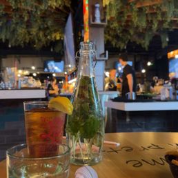 The bar view from our cozy booth