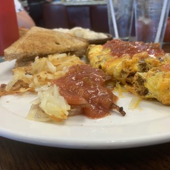 Eggbert's - Meat lovers Omelette, Hash browns, and wheat toast. - Breakfast & Brunch Near Me - Claremore, Oklahoma Eggbert's - Meat lovers Omelette, Hash browns, and wheat toast. - Breakfast & Brunch Near Me - Claremore, Oklahoma