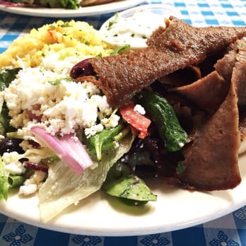Georges Greek On Second - Delicious Lunch Entree with Gryo. I ate it all!!! - Greek Near Me - Long Beach, California